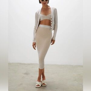 Anine Bing Julian Ribbed Skirt Beige Small